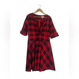 Unique Vintage **Hemmed** Red and Black Plaid Delores Dress - Size 18 (2X)